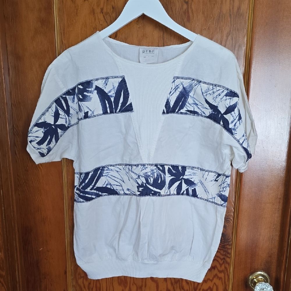 White and Blue Women's Top By Rebe Made In The USA